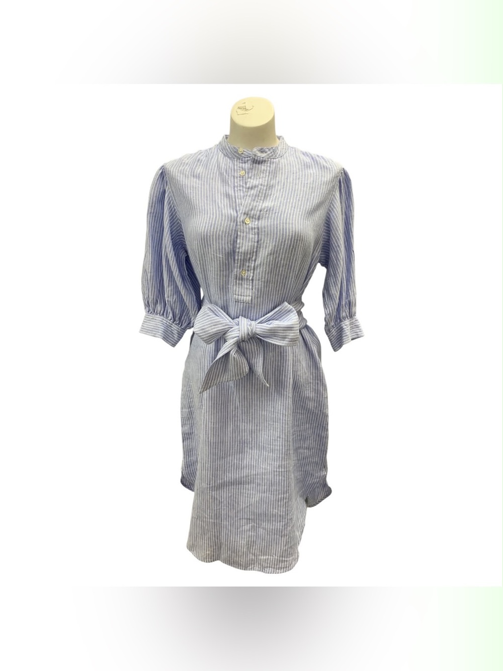 Ralph Lauren Blue and White Striped Tie-Waist Midi Shirt Dress Size M